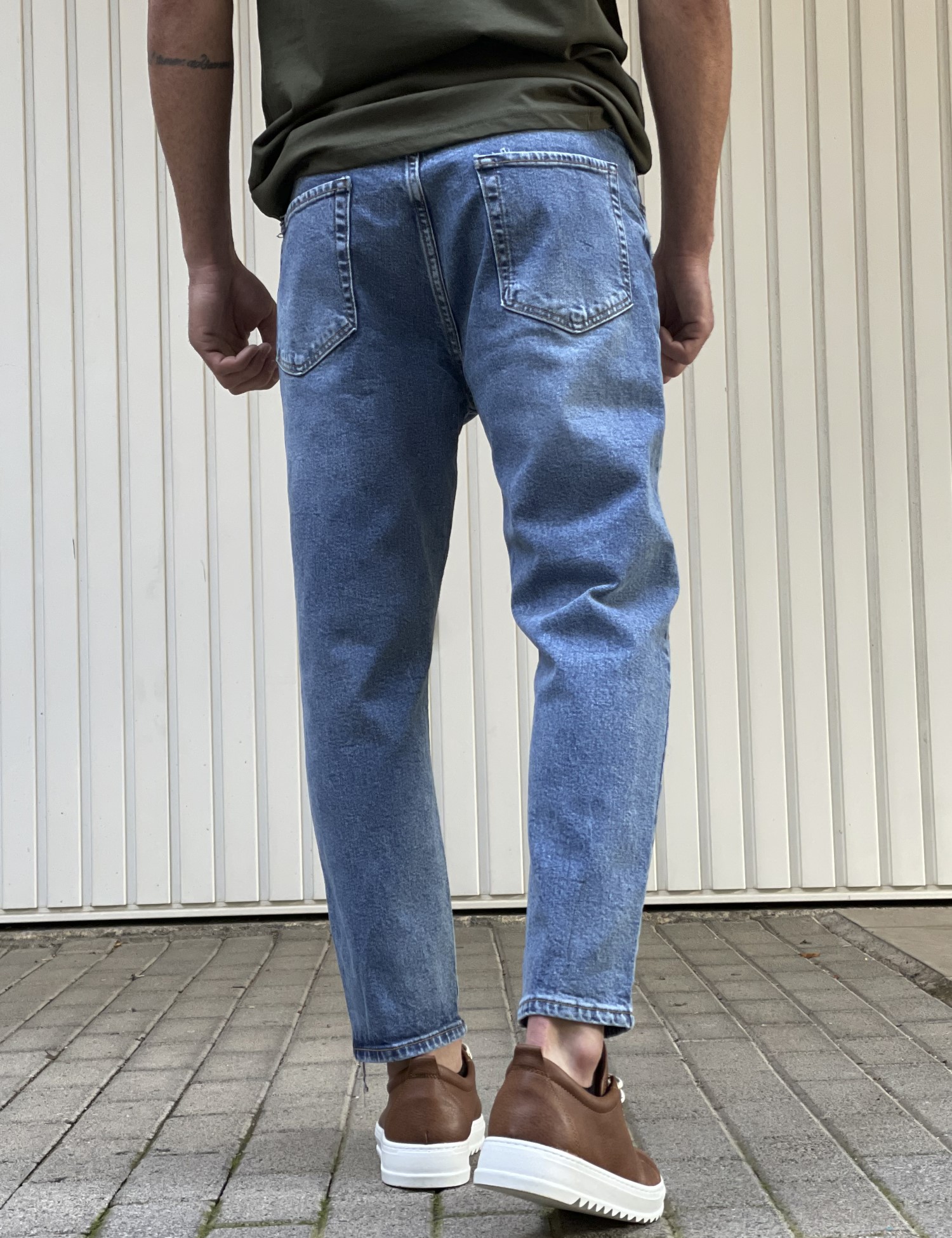Ανδρικό μπλε με φθορές σταθερό Loose Jean πεντάτσεπο με κουμπιά JR8002 φωτογραφία